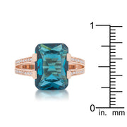 Rema 8.6ct Aqua CZ Rose Gold Emerald Classic Cocktail Ring